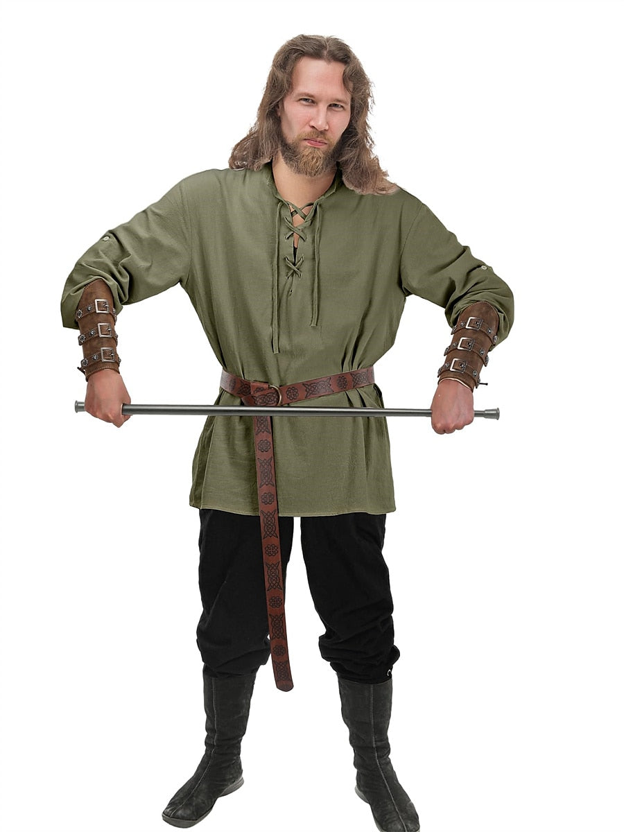 Outfit-Set im Piraten- und Wikingerstil: Hemd, Hose, Hüftgürtel