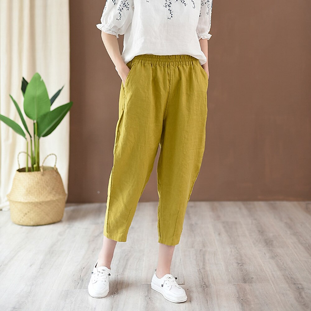 Classic Loose Fit Cotton Linen Blend Pants - Retrorobe