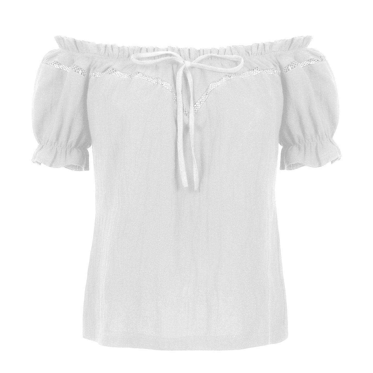 Renaissance Crew Neck Off Shoulder Lace-up Tops
