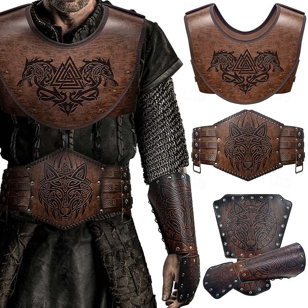 Men's Medieval Viking Armor Set: Vest, Arm Guards & Waist Belt - Retrorobe