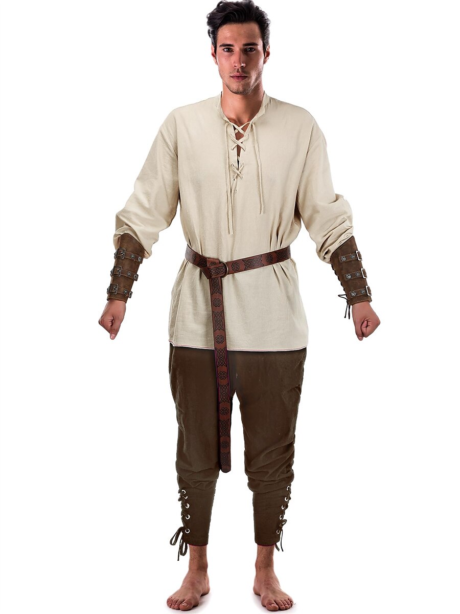 Outfit-Set im Piraten- und Wikingerstil: Hemd, Hose, Hüftgürtel