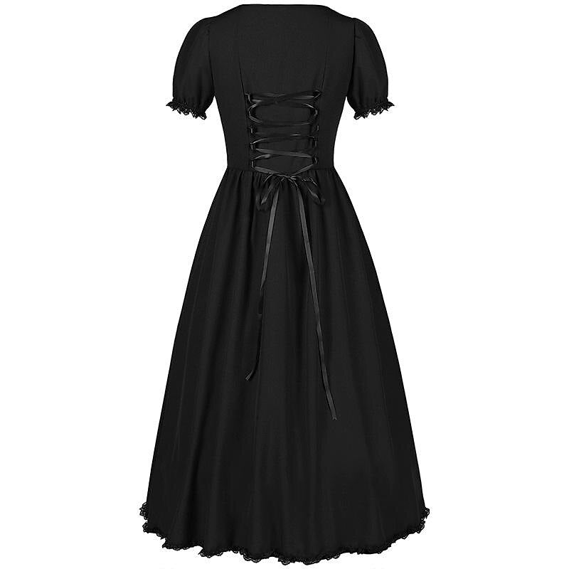 Renaissance Dress Ruffle High Low Dress with Drawstring