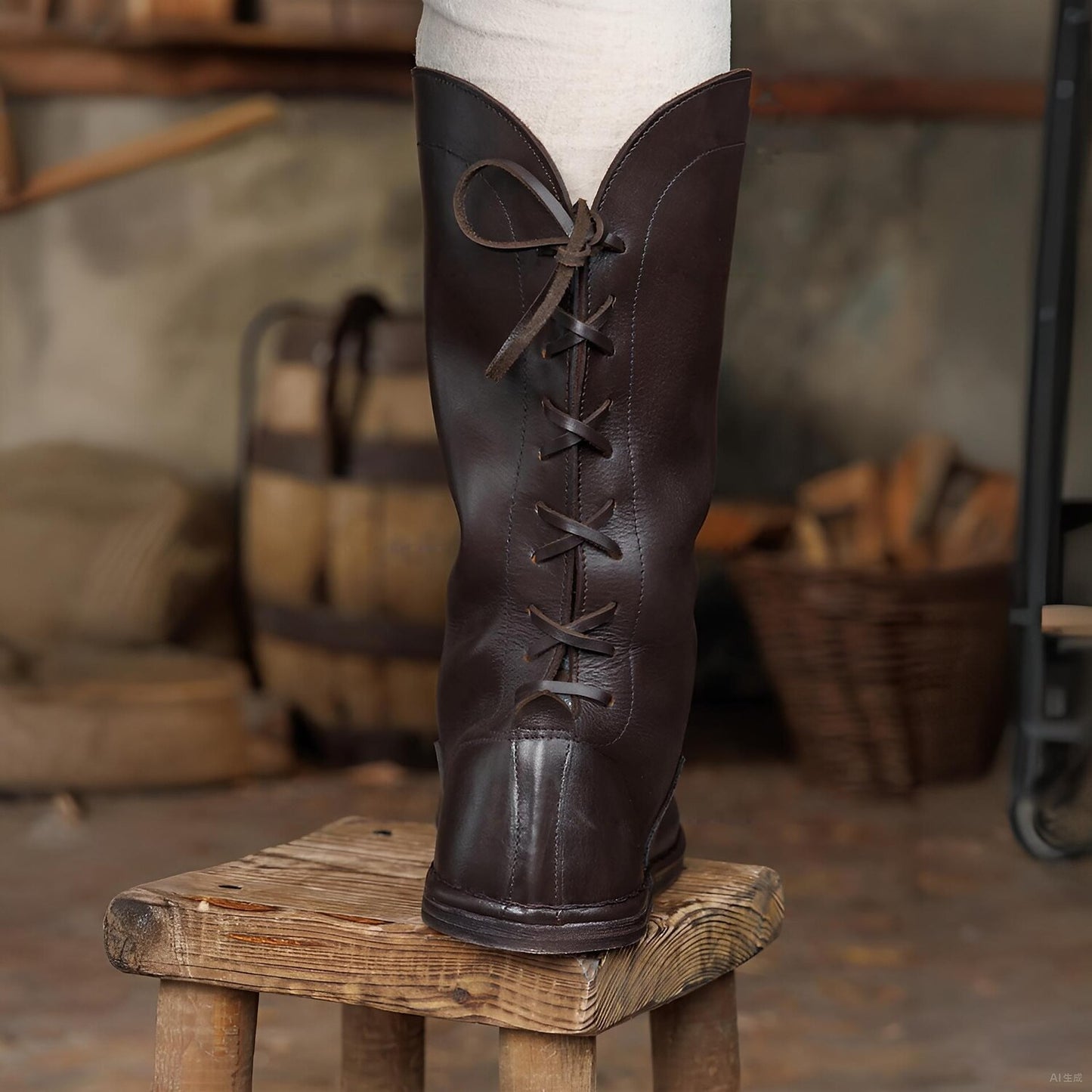 Hohe Schuhe im mittelalterlichen Stil, schlicht, im Reiterstil