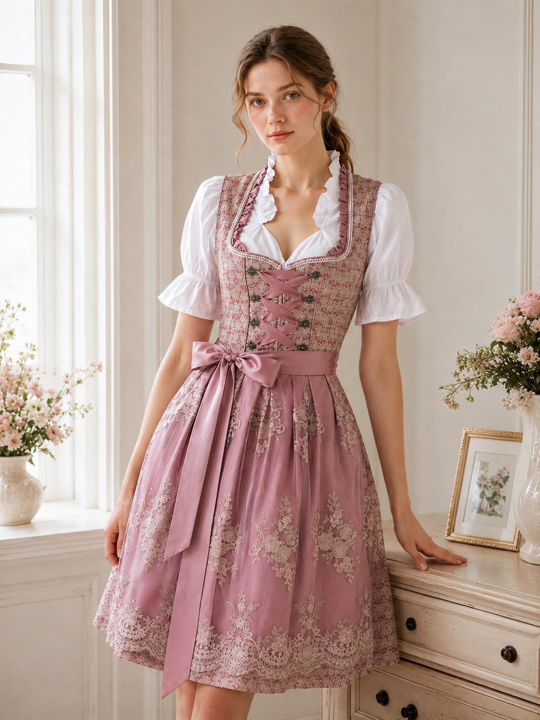 corset dirndl dress Dirndl Dress Navy Blue Embroidered Flower Oktoberfest Corset EU 38 Medium Cotton