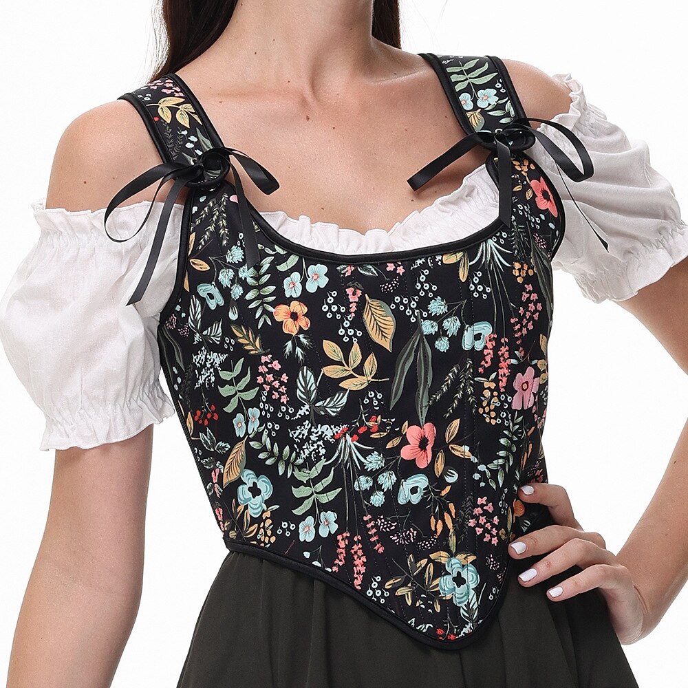 Renaissance Floral Corset Lace-up Vest - Retrorobe