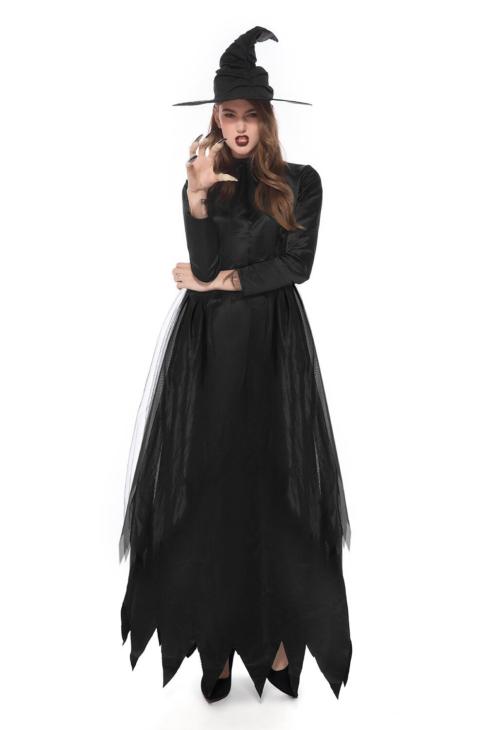 Gothic Witch Costume with Hat for Halloween
