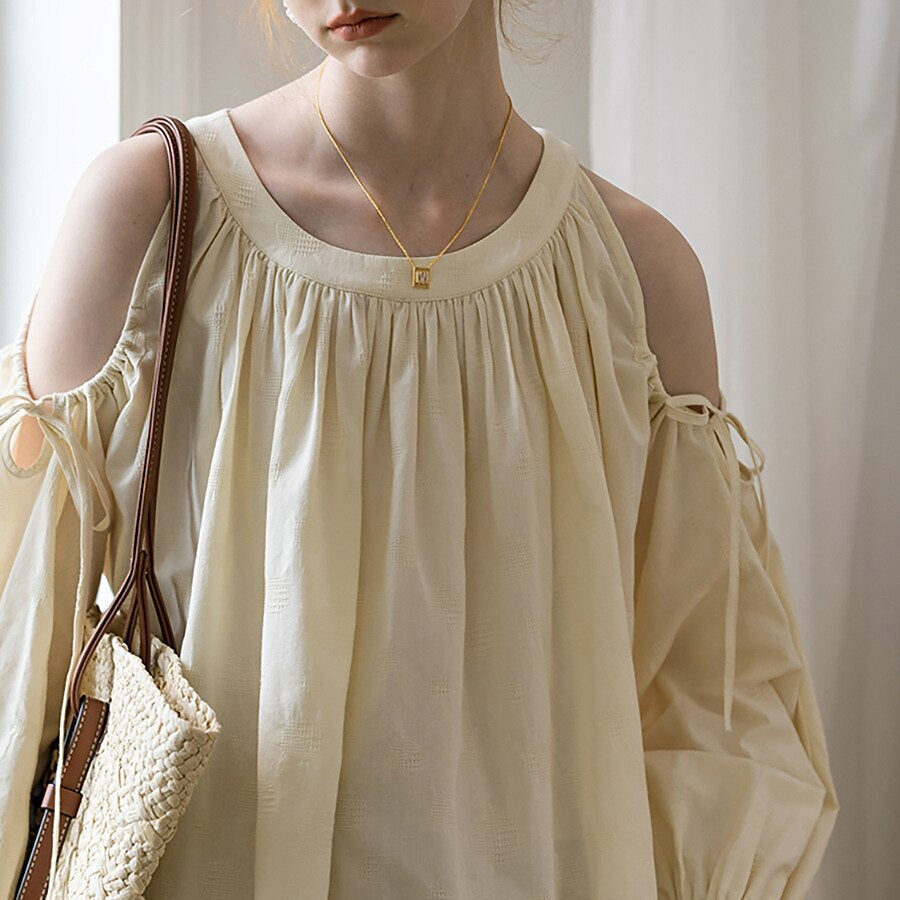 Classic Flowy Pleated Cold Shoulder Blouse - Retrorobe