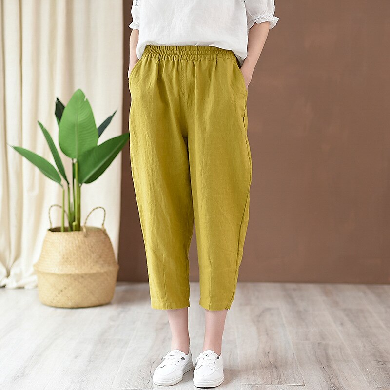 Classic Loose Fit Cotton Linen Blend Pants - Retrorobe