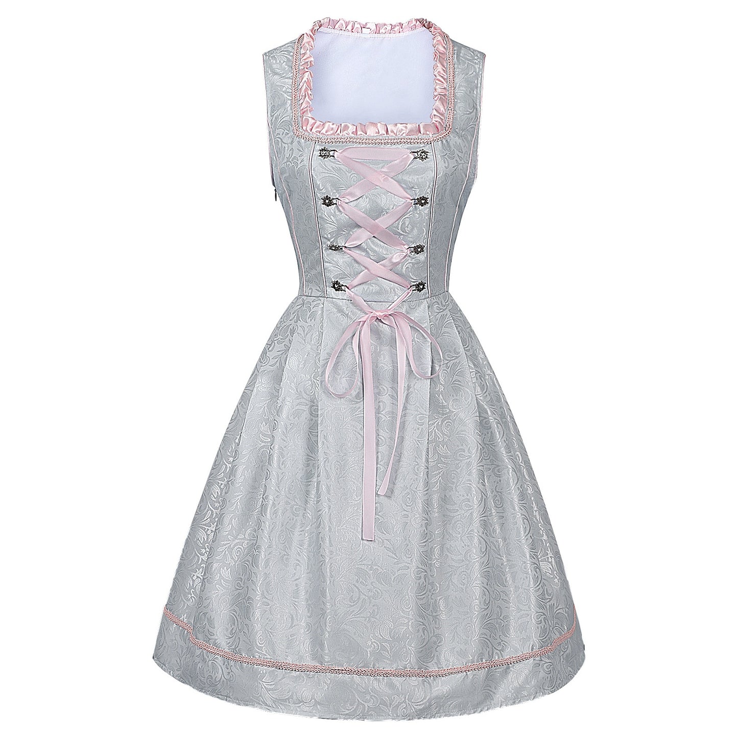 Costume d'Oktoberfest : robe rose Dirndl avec tablier et chemisier en dentelle