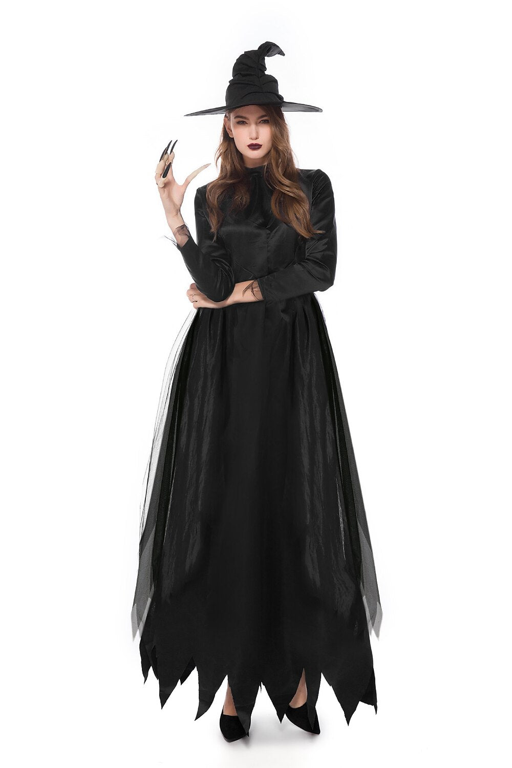 Gothic Witch Costume with Hat for Halloween