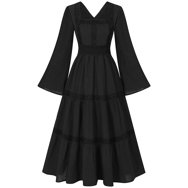 Renaissance Dress Embroidery Bell Sleeves A-Line Dress
