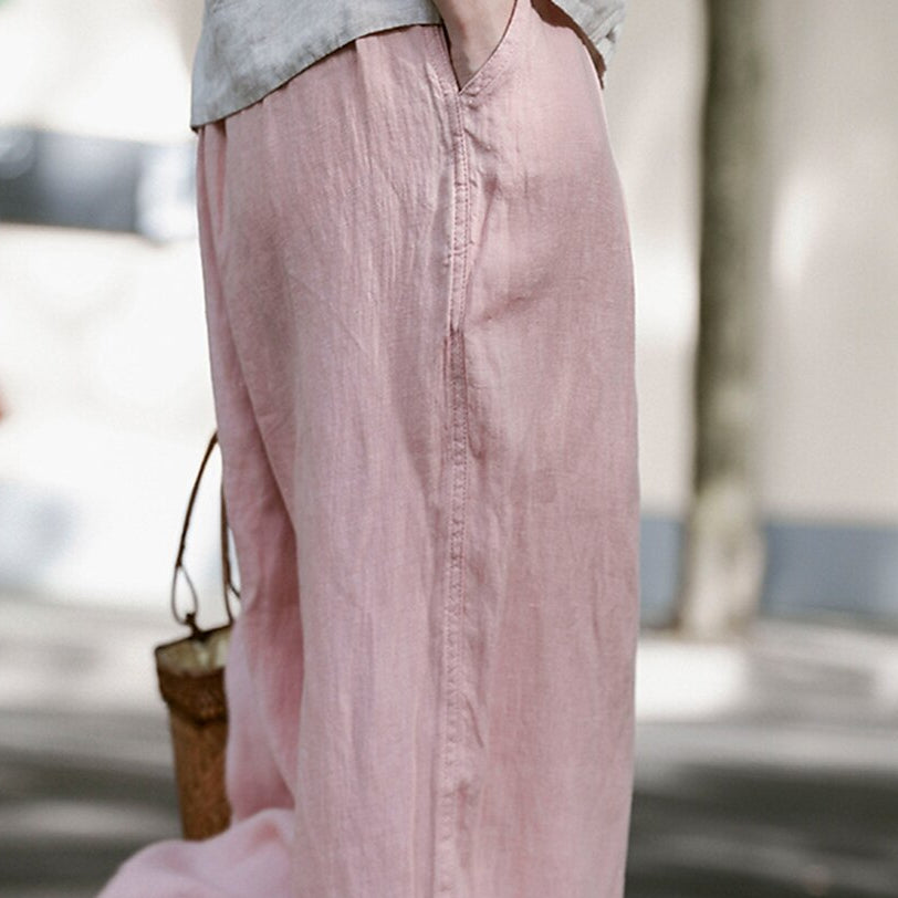 Vintage Loose Fit Pink Linen Pants - Retrorobe
