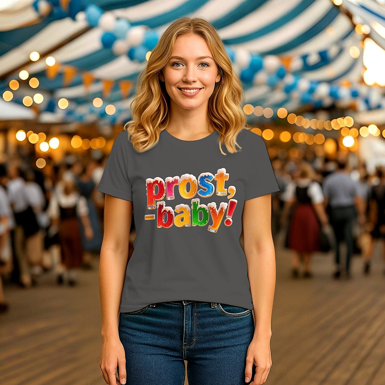 Damen Oktoberfest Prost Baby Grafik T-Shirt