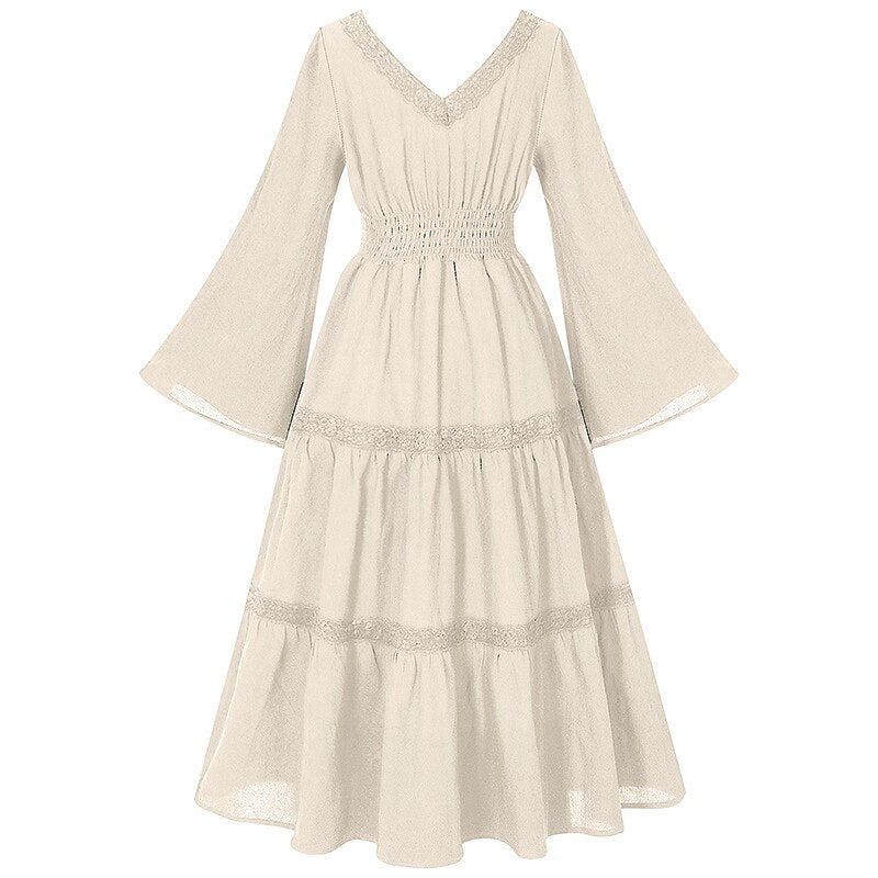 Renaissance Dress Embroidery Bell Sleeves A-Line Dress
