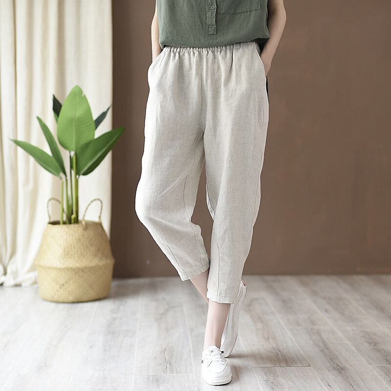 Classic Loose Fit Cotton Linen Blend Pants - Retrorobe