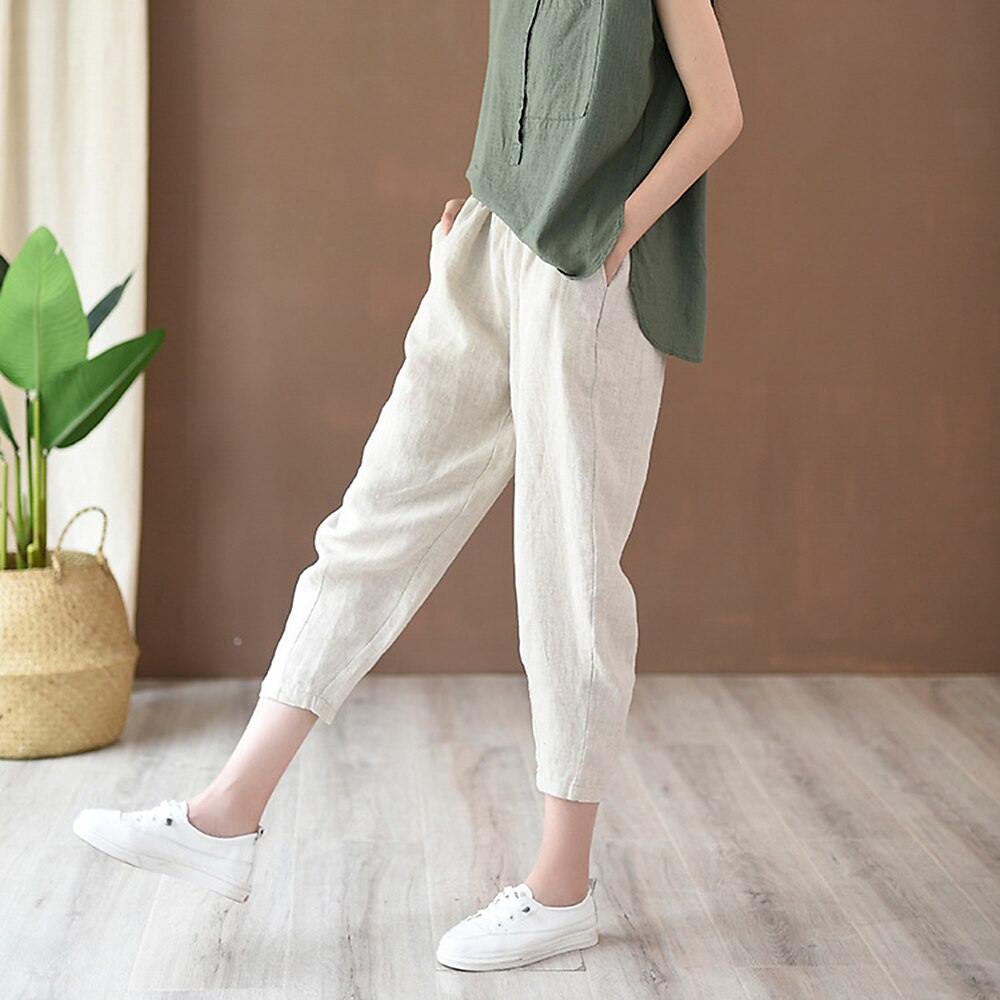 Classic Loose Fit Cotton Linen Blend Pants - Retrorobe