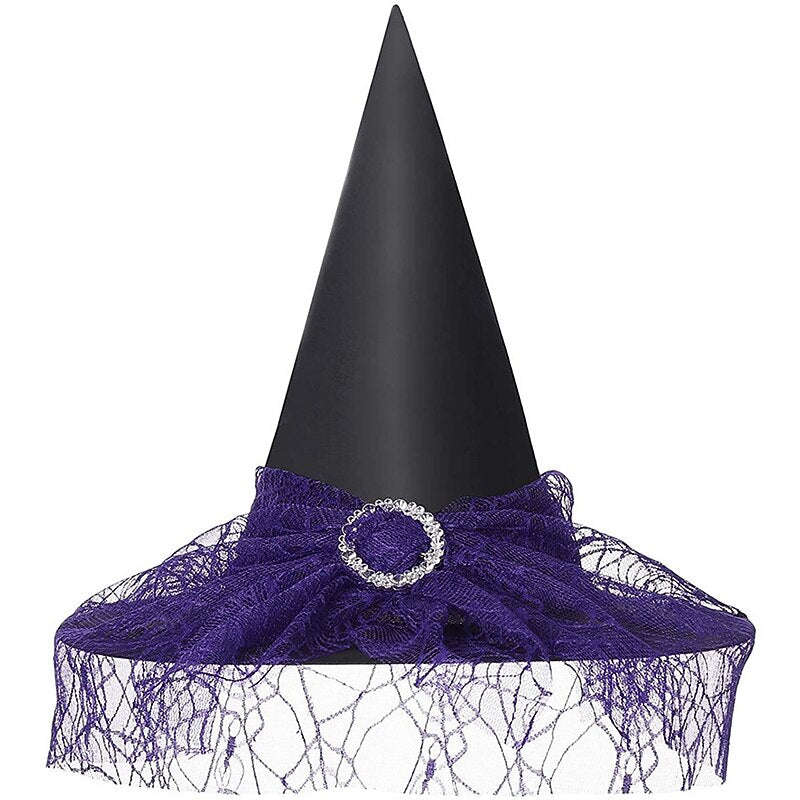 Black Witch Hat Pointed Sparkle Mesh Buckle
