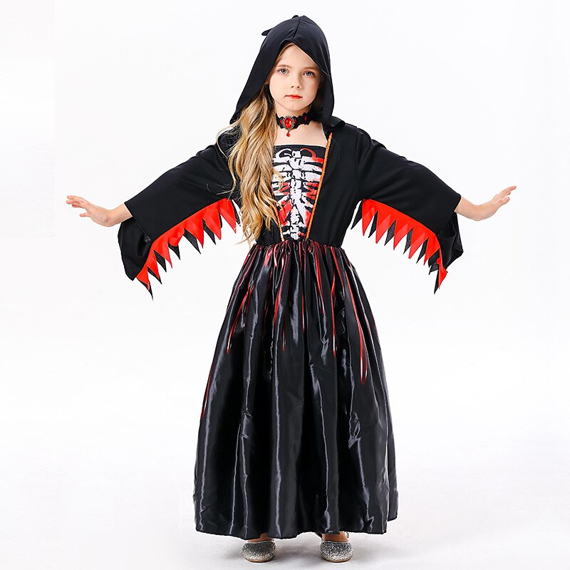 Witch Skeleton Skull Ghost Cape Hooded Dress