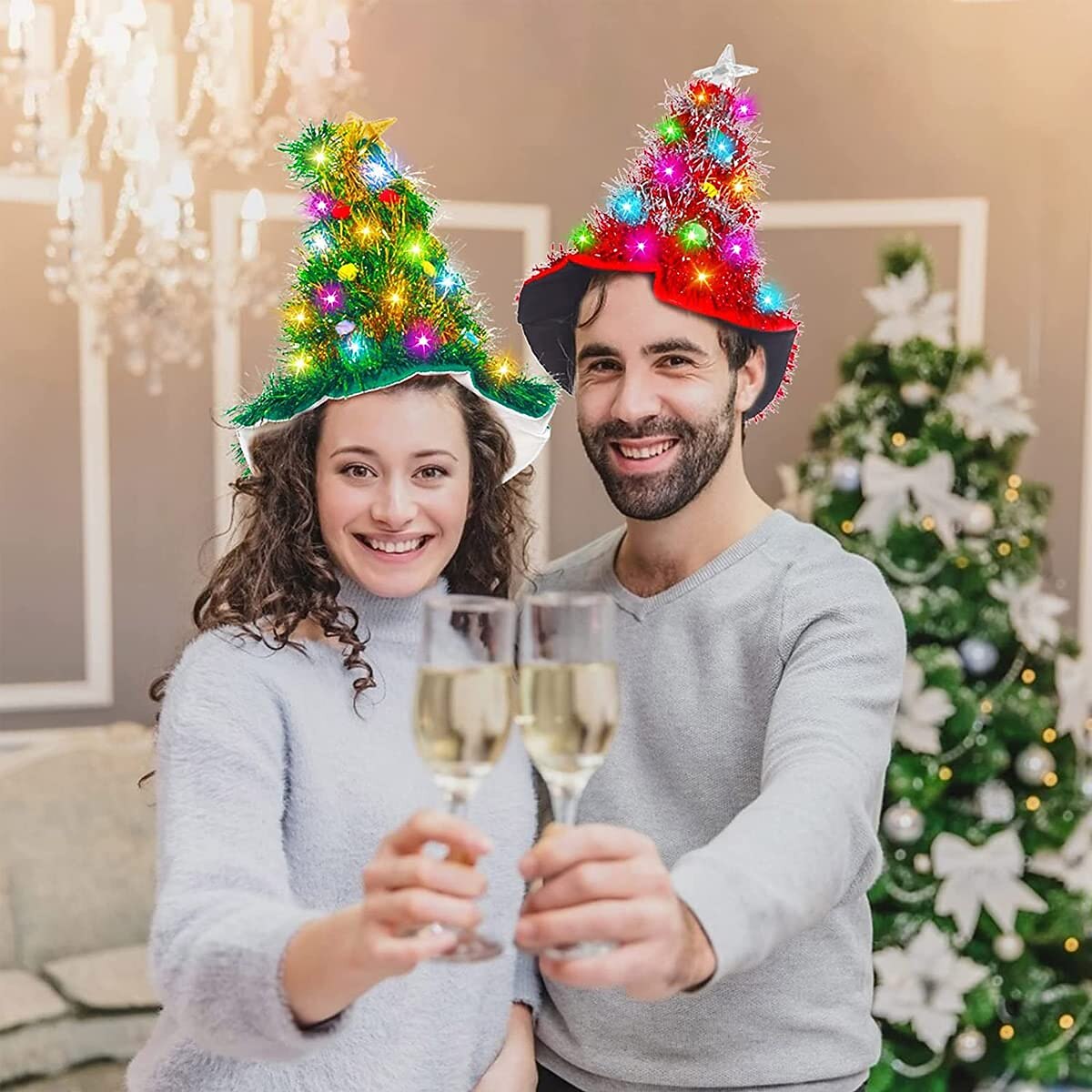 2PCS Light-up Tinsel Tree Party Hat