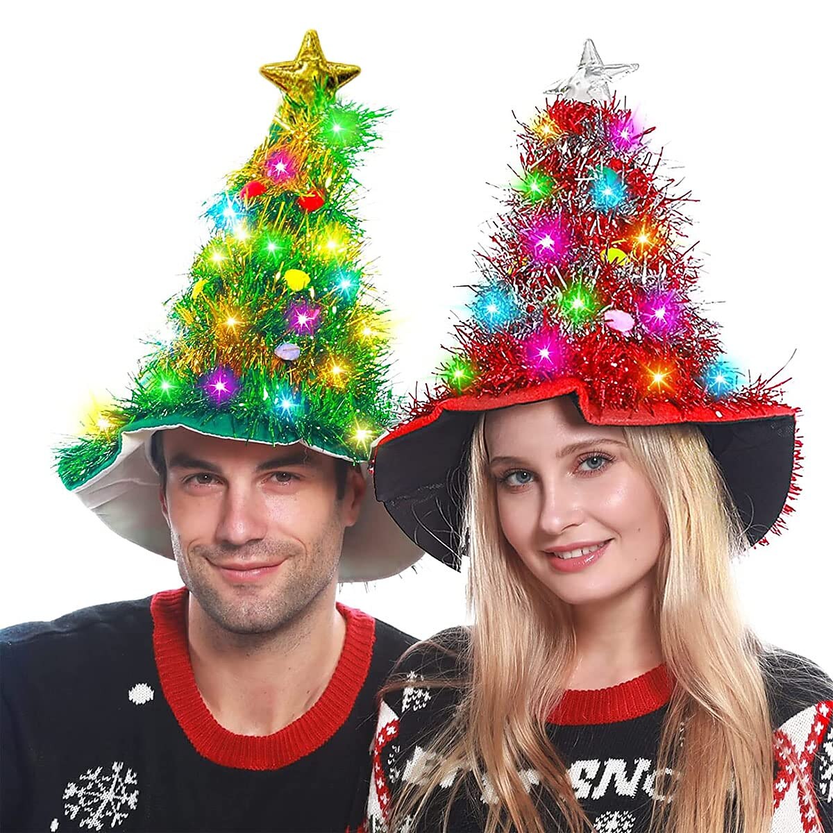 2PCS Light-up Tinsel Tree Party Hat