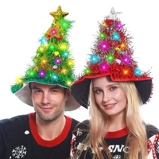 2PCS Light-up Tinsel Tree Party Hat