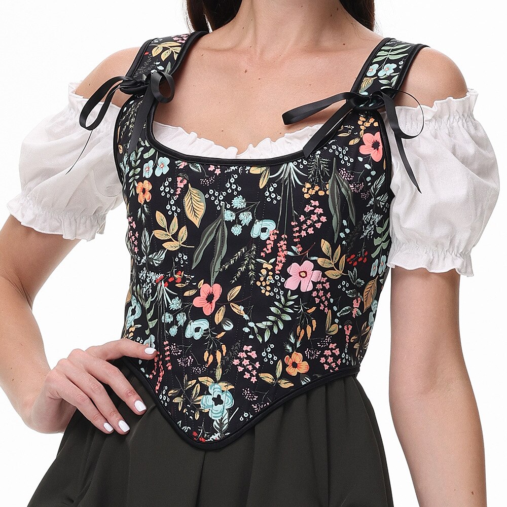 Renaissance Floral Corset Lace-up Vest - Retrorobe