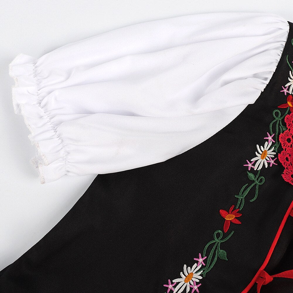 Oktoberfest Rot Schwarz Besticktes Dirndlkleid mit Schürze
