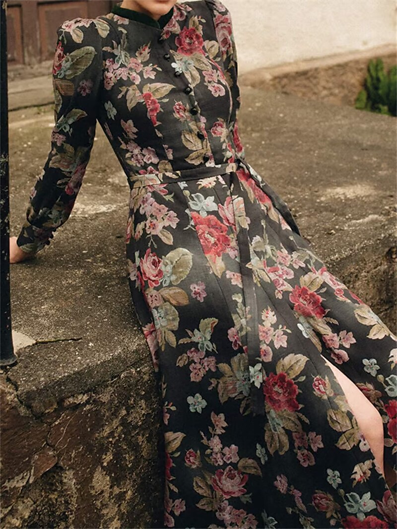 Oktoberfest Black Floral Vintage Dirndl Dress with Apron