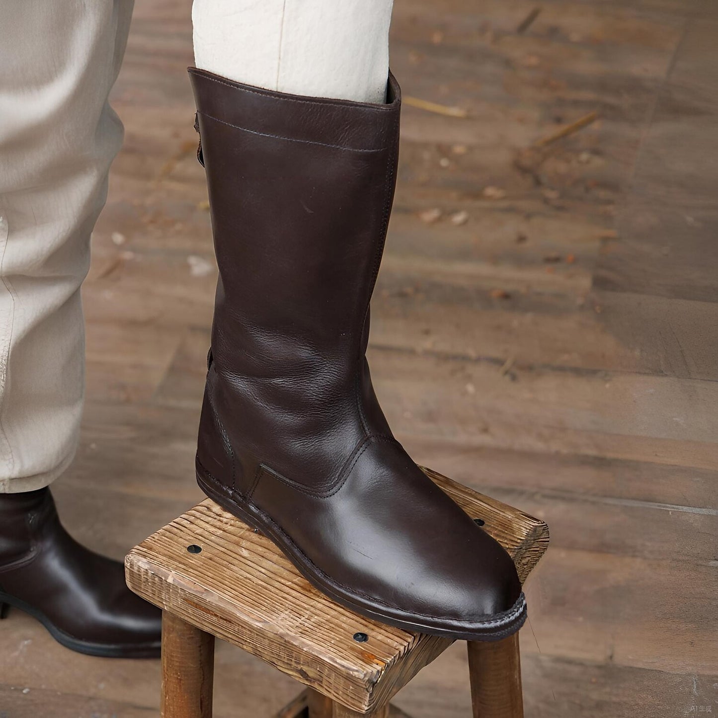 Hohe Schuhe im mittelalterlichen Stil, schlicht, im Reiterstil