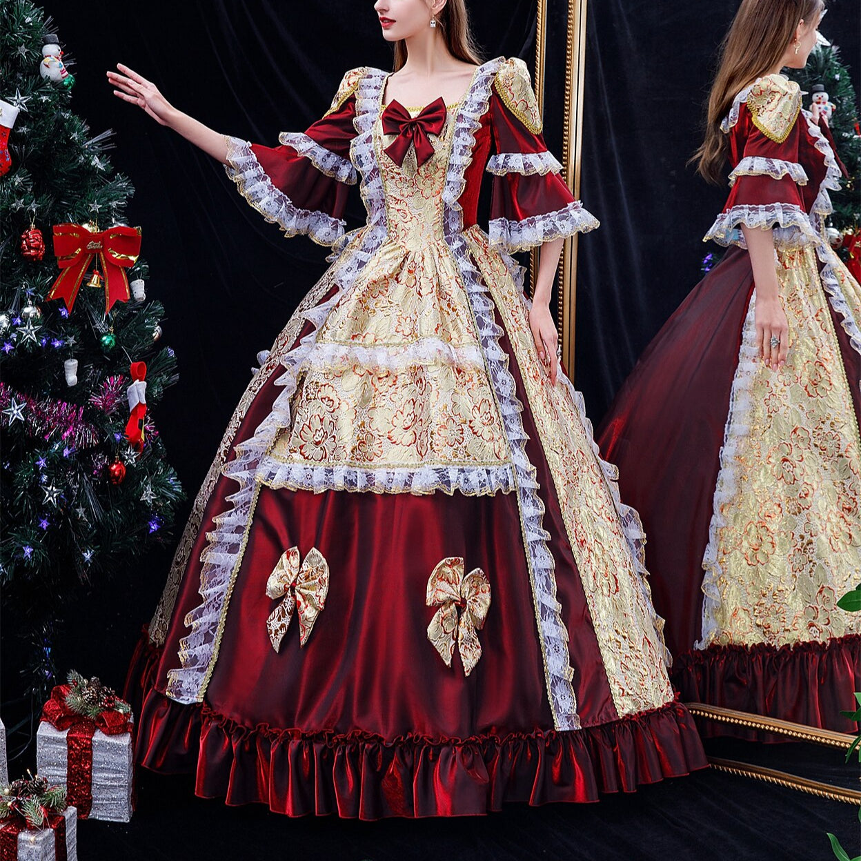 Burgundy Rococo Ball Gown - Retrorobe