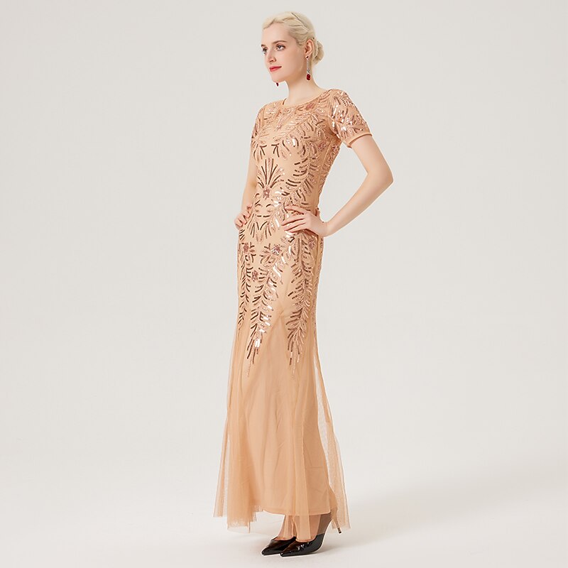 Short Sleeve Sequin Embellished Mesh Gown