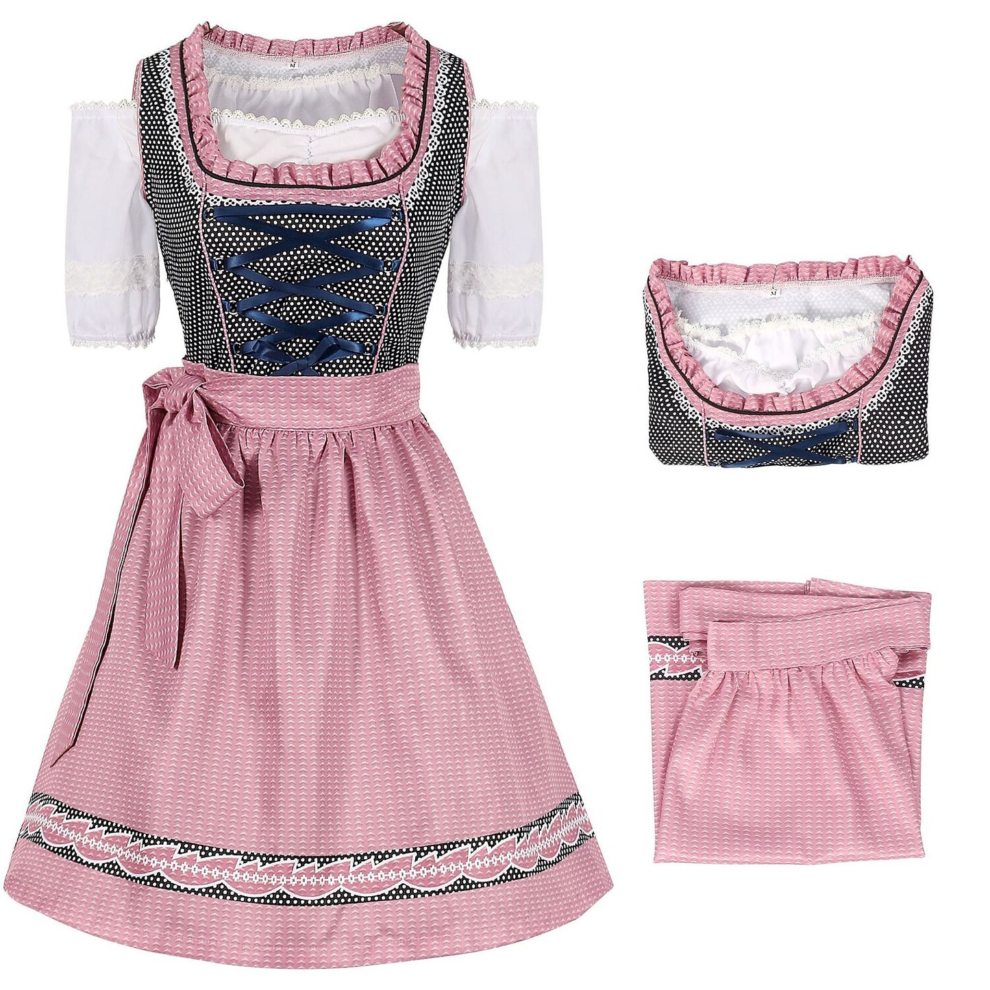 Oktoberfest Polka Dot Dirndl Dress with Pink Apron