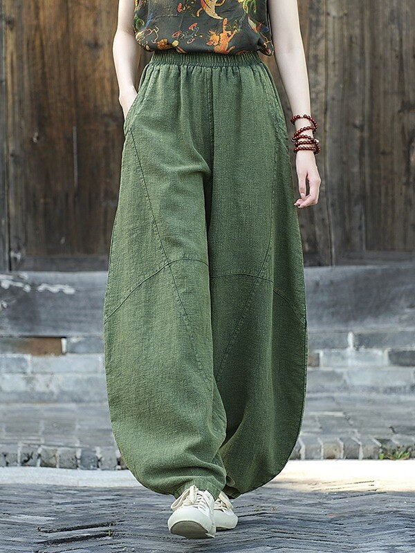 Vintage Balloon Wide-Leg Linen Pants - Retrorobe