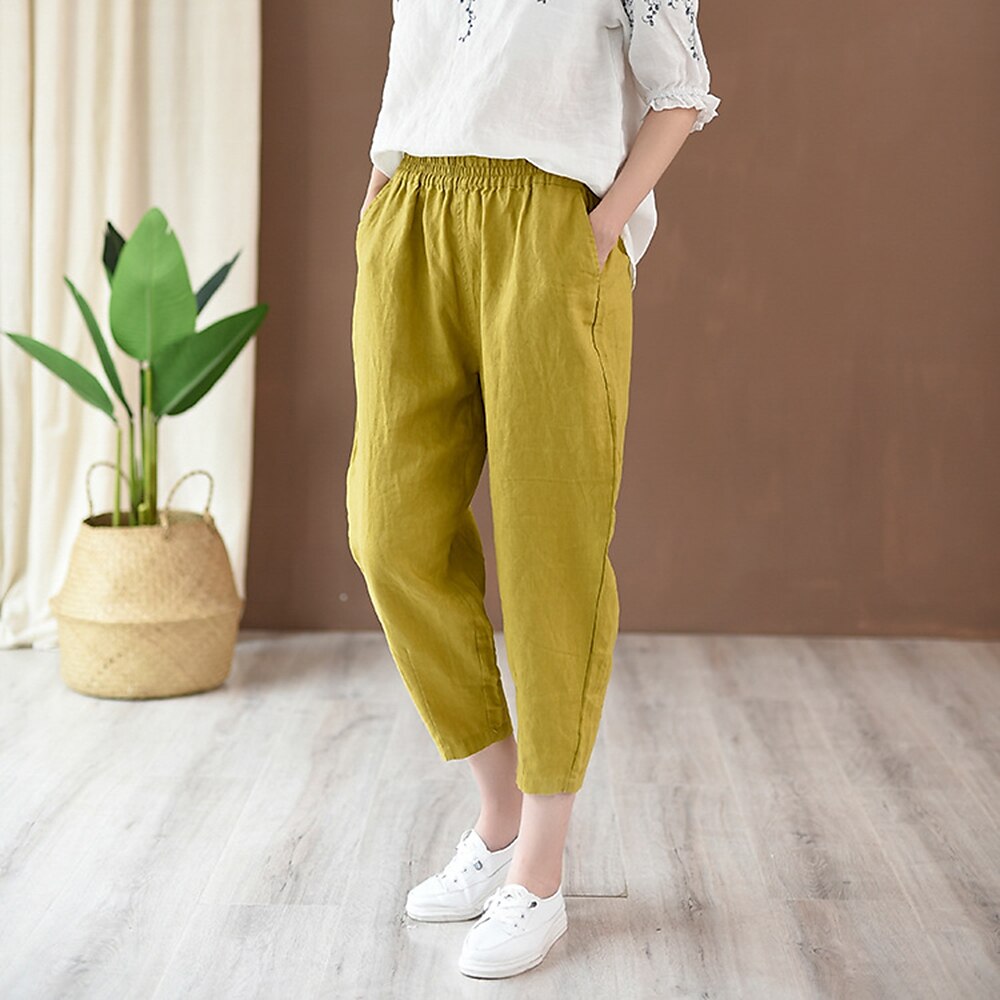 Classic Loose Fit Cotton Linen Blend Pants - Retrorobe
