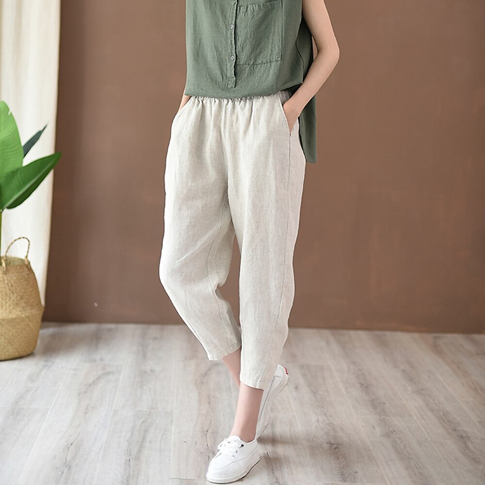 Classic Loose Fit Cotton Linen Blend Pants - Retrorobe