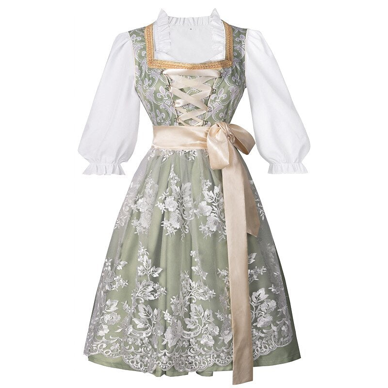 Oktoberfest Champagne Gold Dirndl Dress with Apron and Blouse