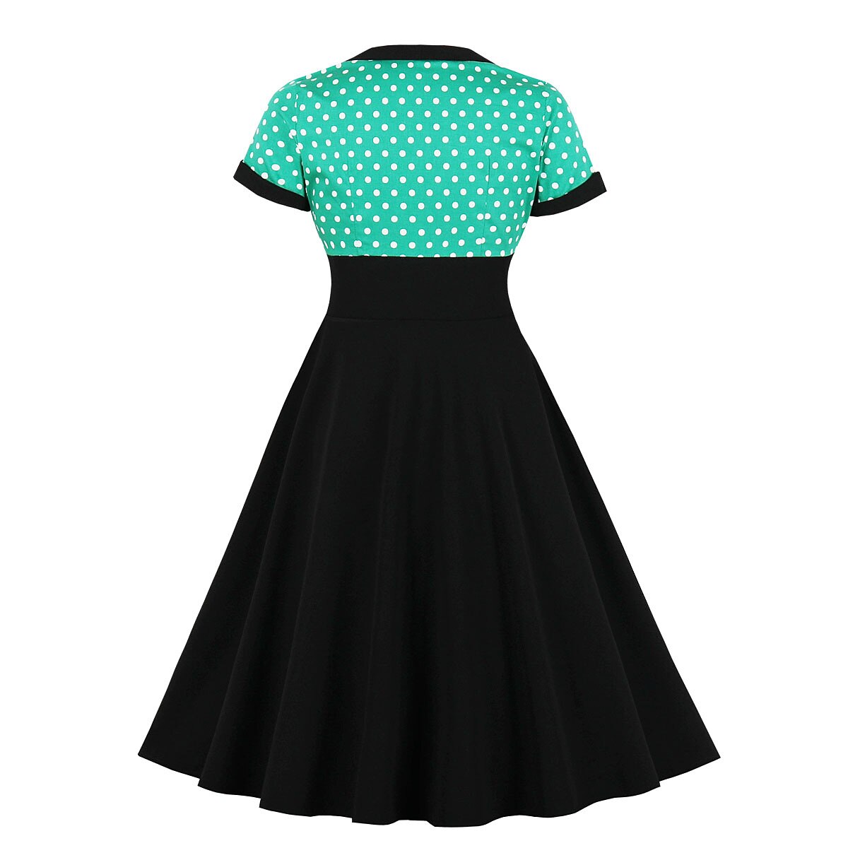 Women's 1950s Polka Dot Patchwork Sweetheart Neck Short Sleeve A-Line Dress