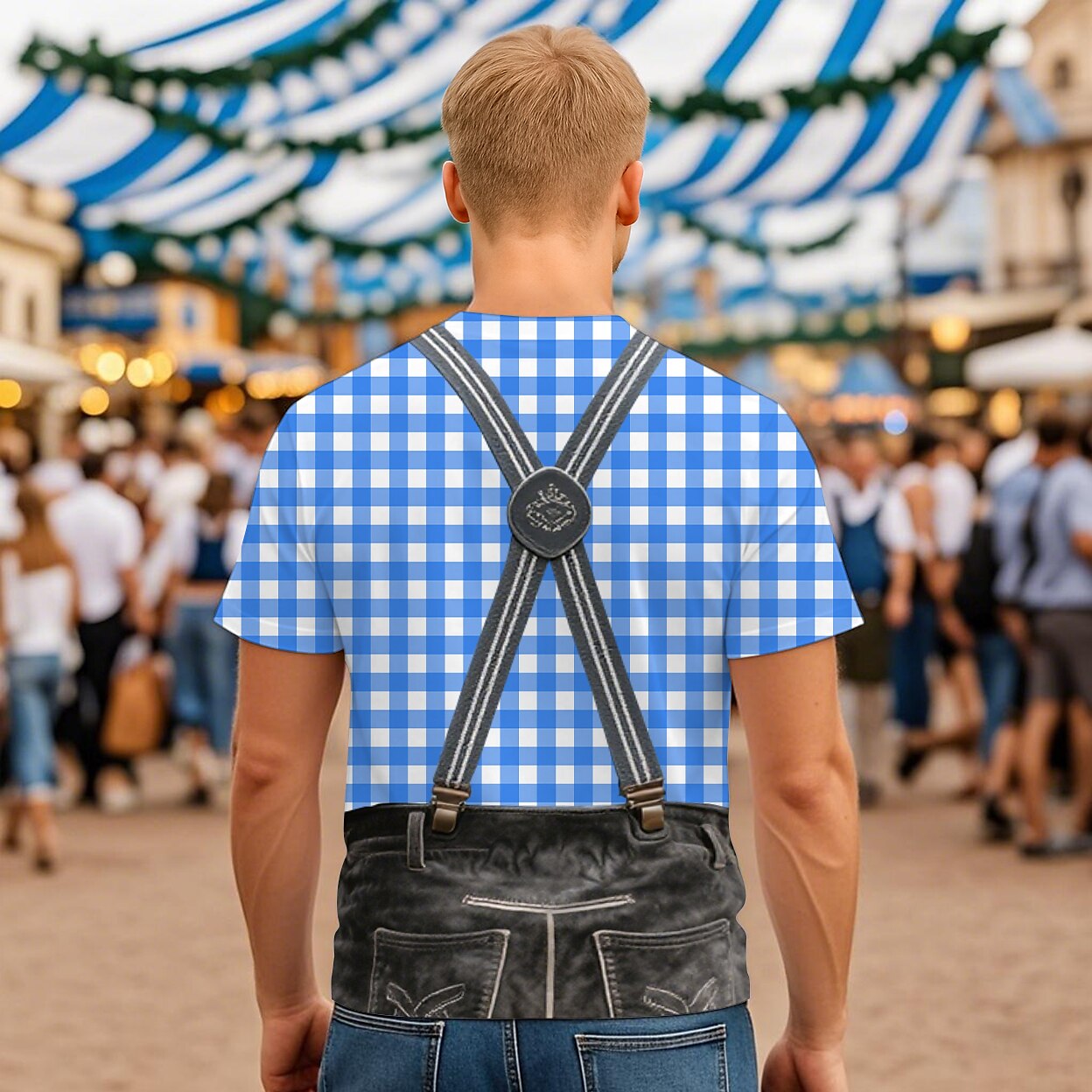 Herren Oktoberfest Blau Grün Lederhosen Grafik T-Shirt