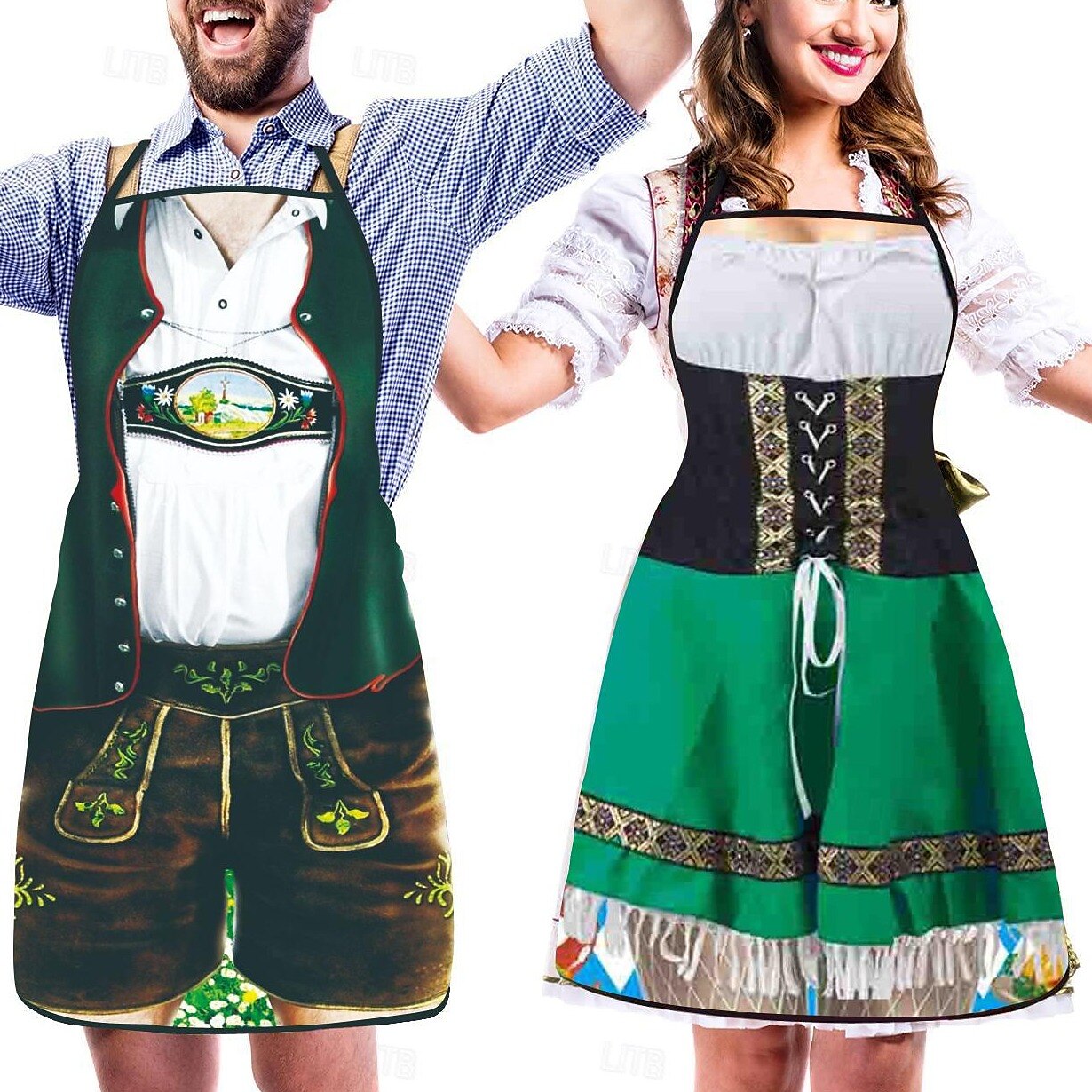 Tablier imprimé Oktoberfest Lederhosen & Dirndl pour couples