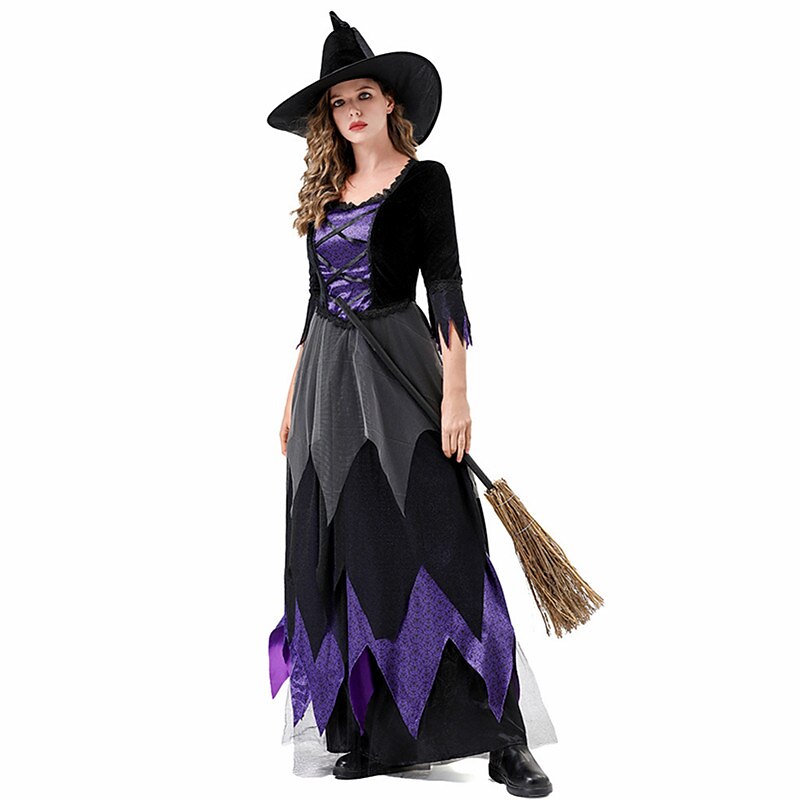 Gothic Witch Outfit Gown with Witch Hat