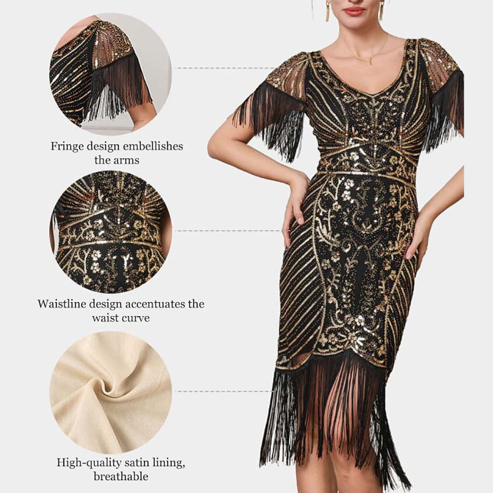 1920s Beaded Fringe Flapper Dress