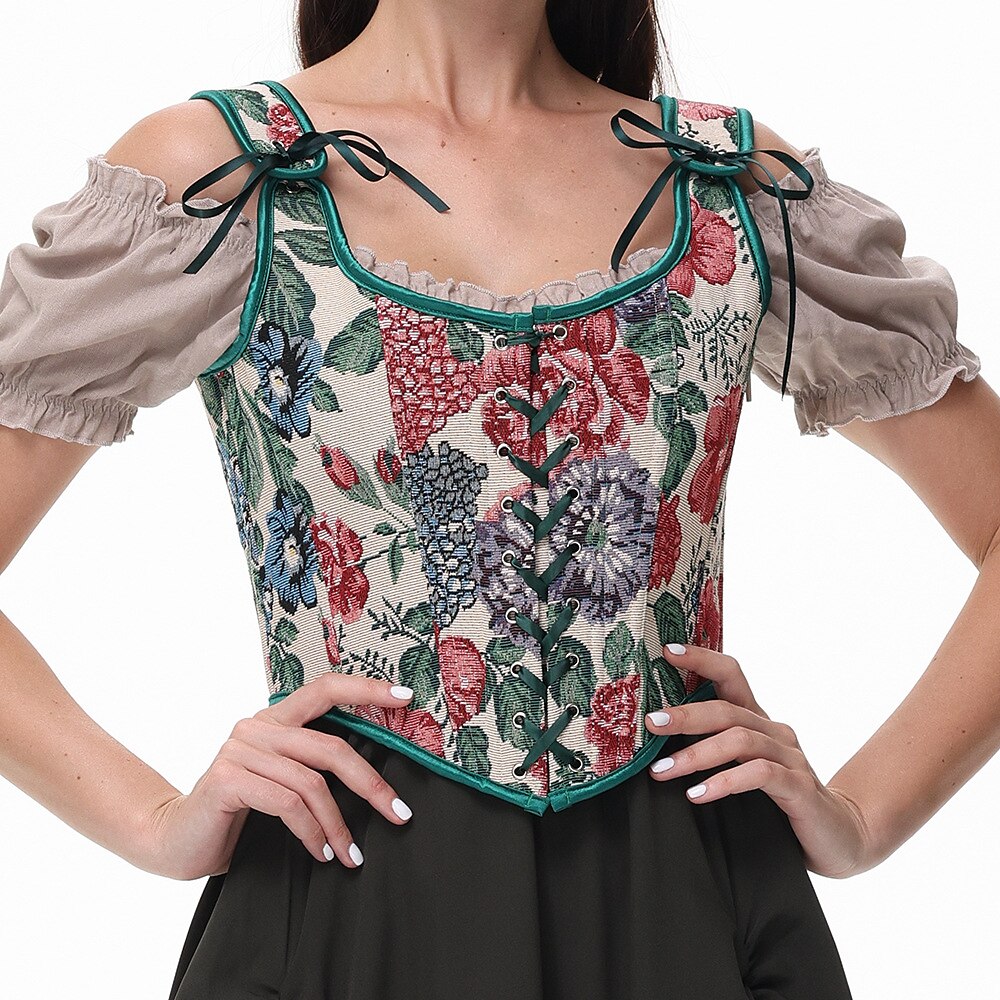 Floral Corset Lace-up Front U-Back Vest - Retrorobe