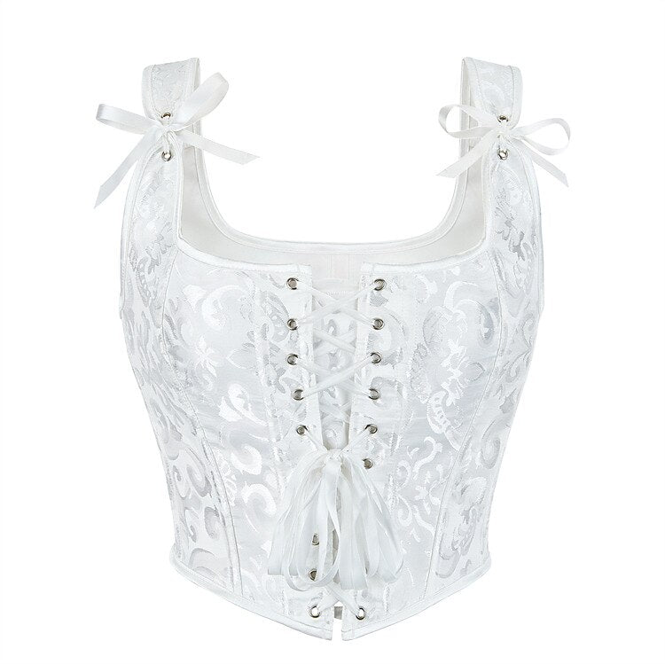 Retro Jacquard Lace-up Corset U-back Vest