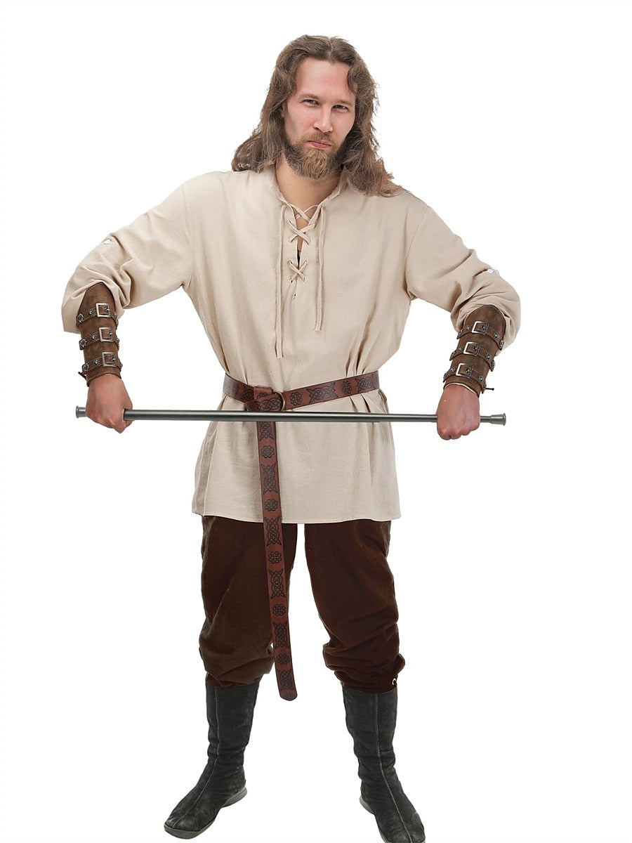 Outfit-Set im Piraten- und Wikingerstil: Hemd, Hose, Hüftgürtel