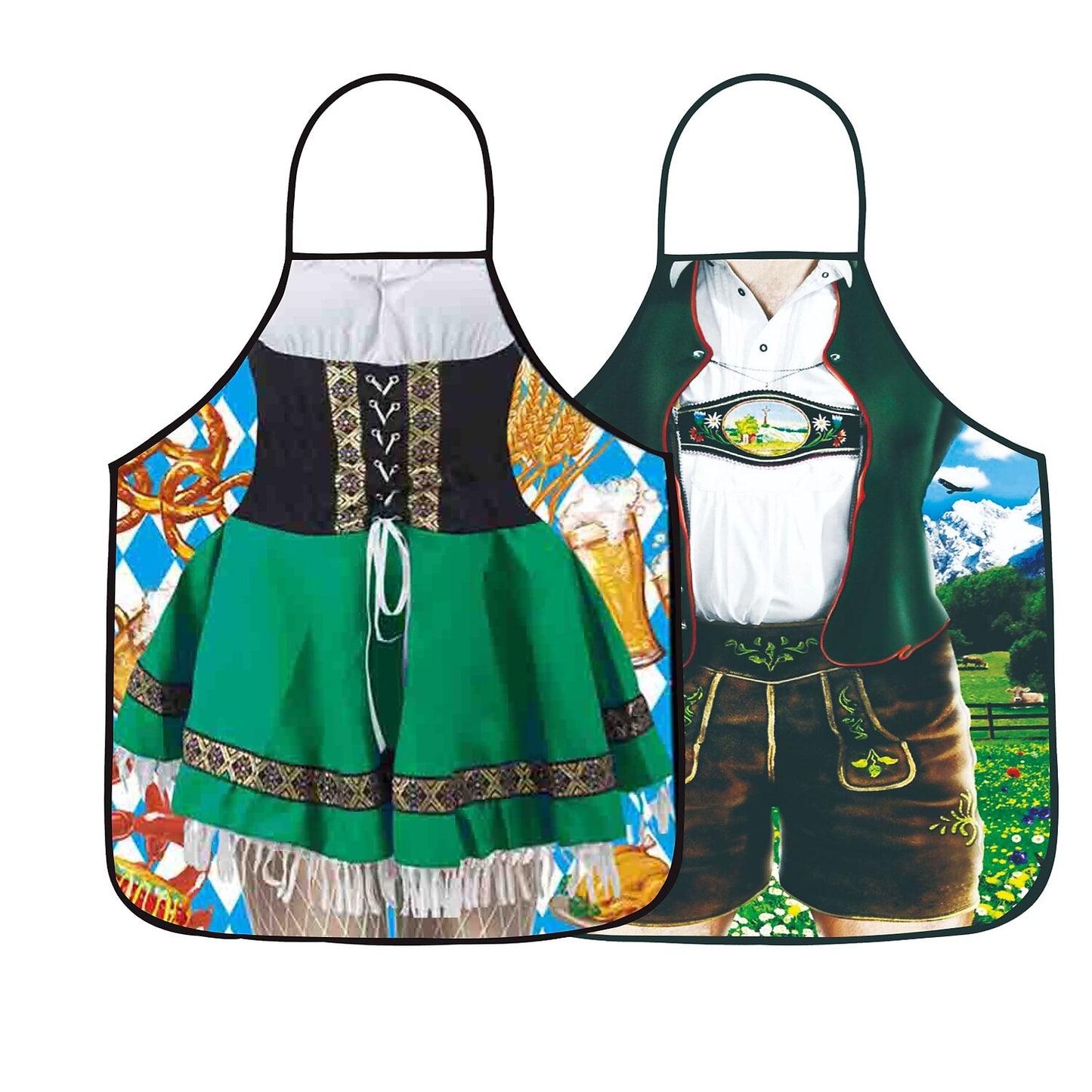 Tablier imprimé Oktoberfest Lederhosen & Dirndl pour couples