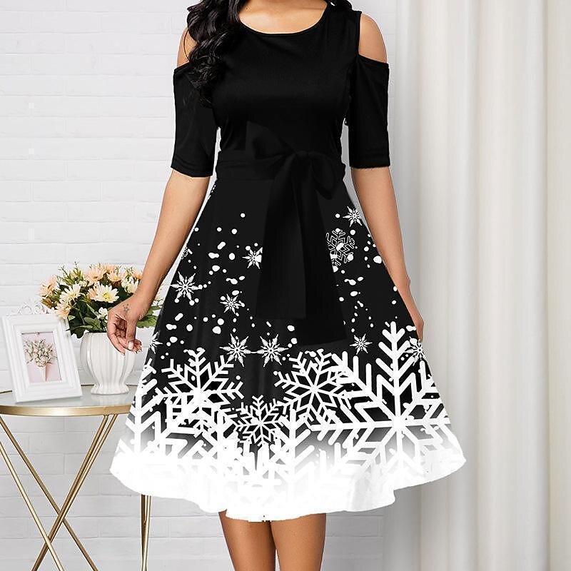 Christmas Retro Snowflake Print Dress