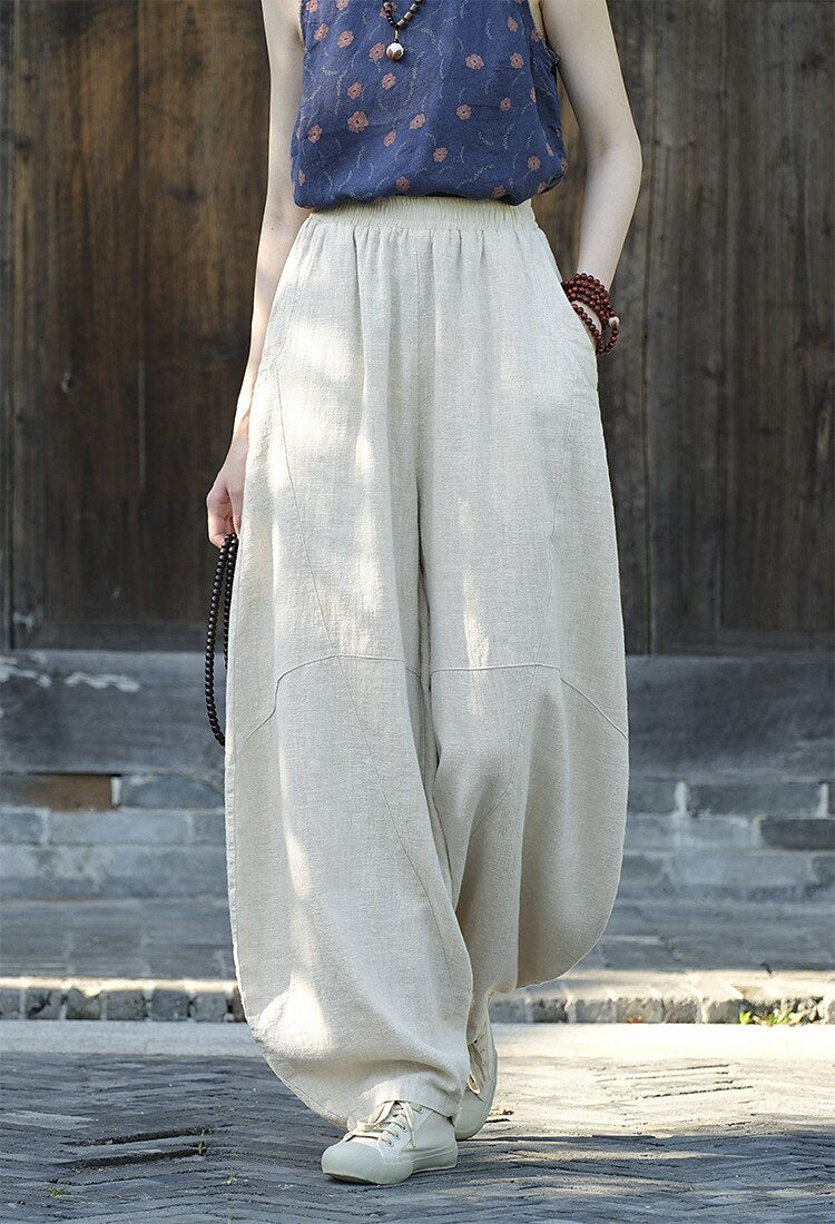 Vintage Balloon Wide-Leg Linen Pants - Retrorobe