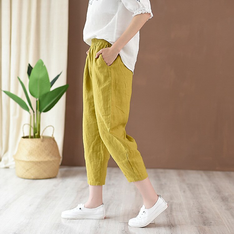 Classic Loose Fit Cotton Linen Blend Pants - Retrorobe