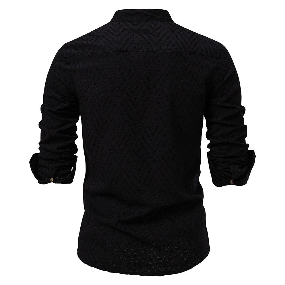 Medieval Style Textured Band Collar Tunic Shirt
