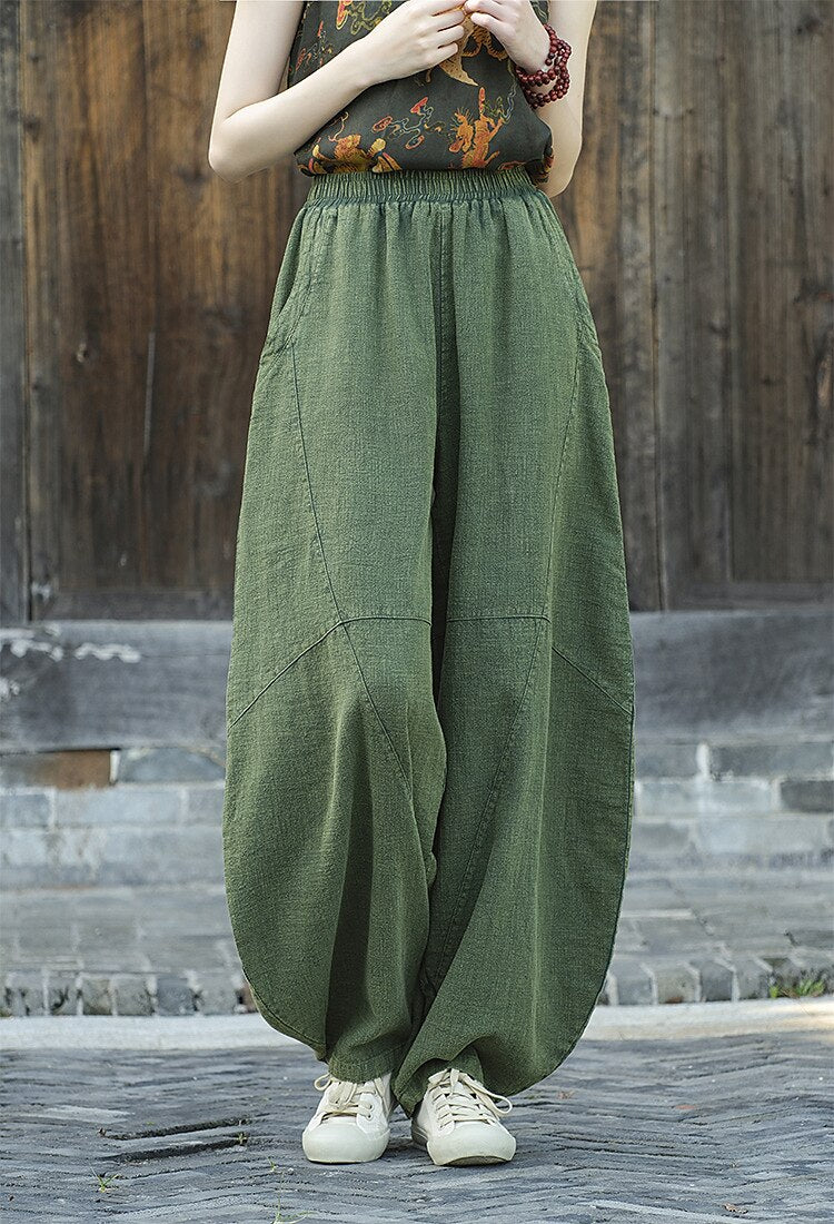 Vintage Balloon Wide-Leg Linen Pants - Retrorobe
